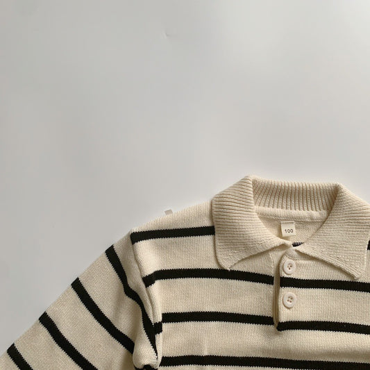 Korean Style Children's Striped Pullover Lapel Sweater