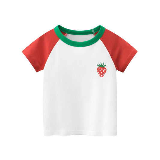Fashion Stitching Print Cartoon Girls Short Sleeve T-shirt