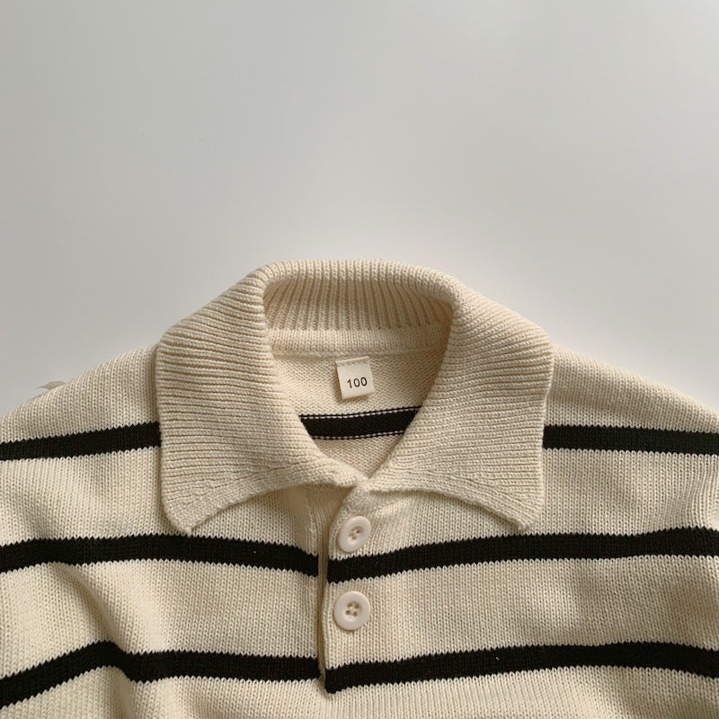 Korean Style Children's Striped Pullover Lapel Sweater