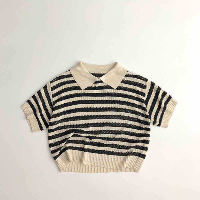 Children's Hollow Sweater Western Style Striped Short-sleeved T-shirt