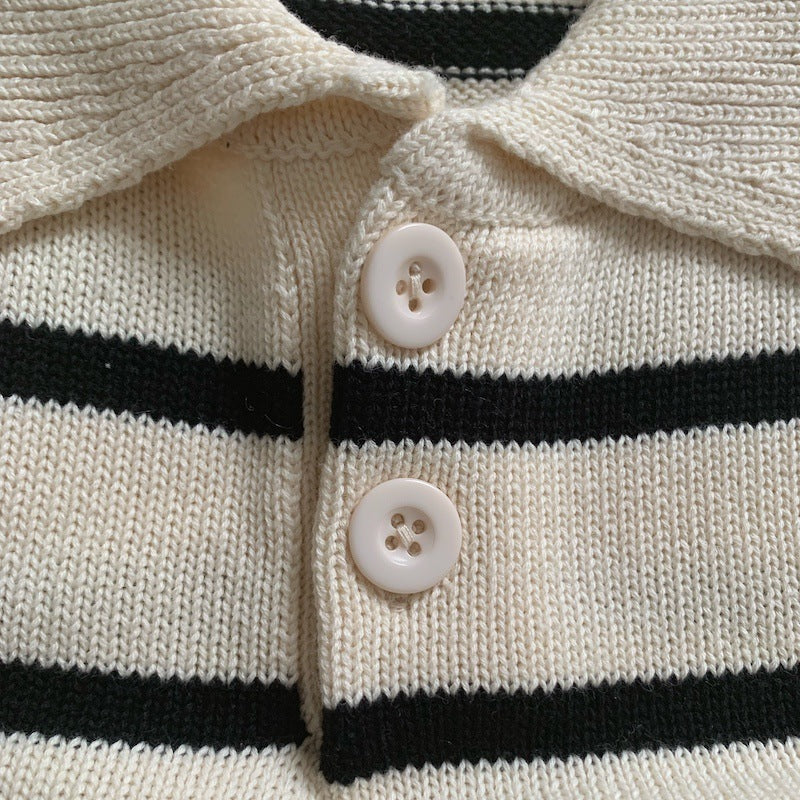 Korean Style Children's Striped Pullover Lapel Sweater