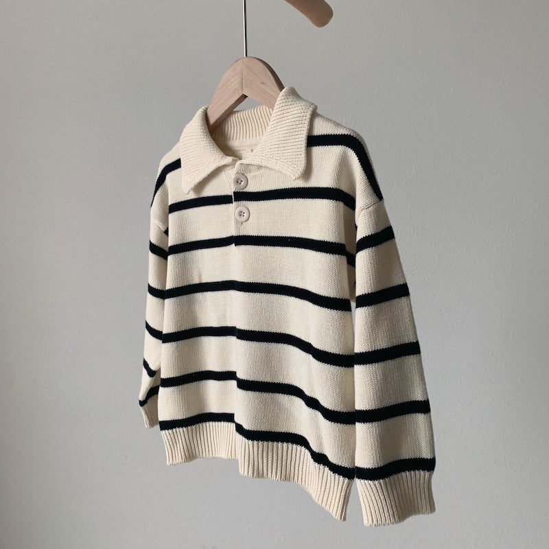 Korean Style Children's Striped Pullover Lapel Sweater