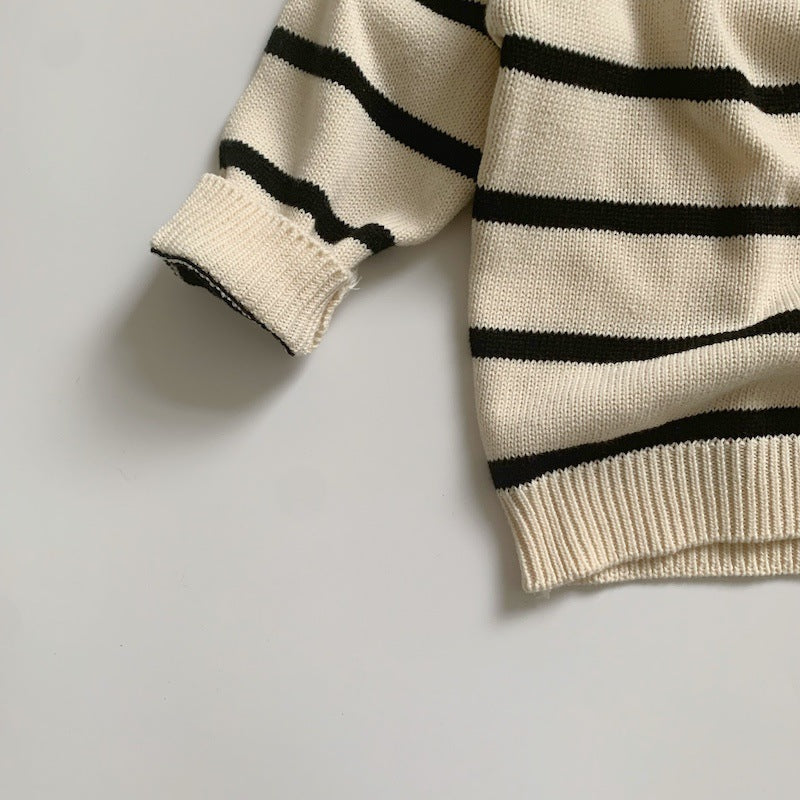 Korean Style Children's Striped Pullover Lapel Sweater