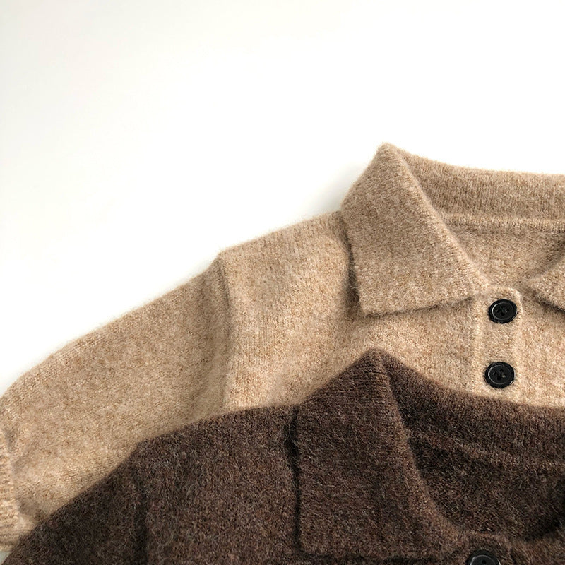 Retro Style Fashionable Knitted Turn-down Collar Coat