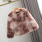 Girls' Woven Paint Contrast Fur Coat