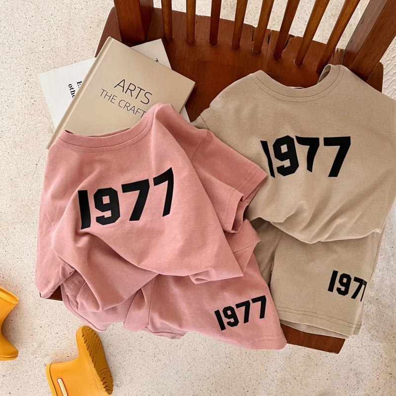 Children's Cotton Suit Summer New Boys And Girls Printed Short-sleeved T-shirt Baby Shorts Two-piece Set