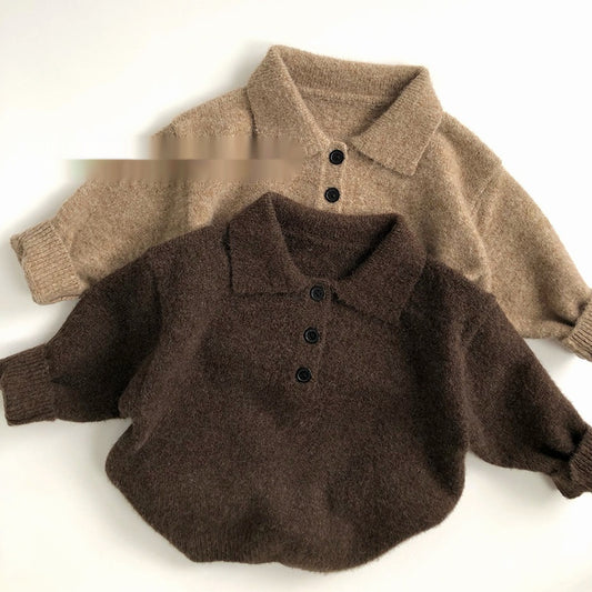 Retro Style Fashionable Knitted Turn-down Collar Coat