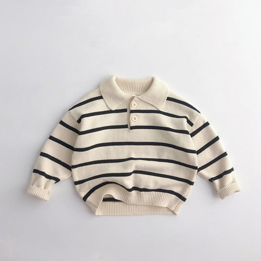 Korean Style Children's Striped Pullover Lapel Sweater