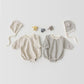 Striped cute little ears hat and romper cotton two-piece romper