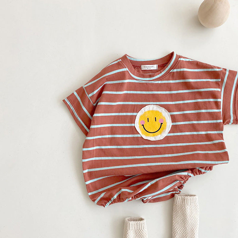 Striped One piece with Happy Face